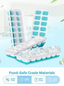 1pc TPE Ice Cube Mold With Lid, Minimalist Two Tone Ice Cube Maker Tray For Kitchen - Blue - View 3