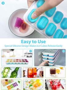 1pc TPE Ice Cube Mold With Lid, Minimalist Two Tone Ice Cube Maker Tray For Kitchen - Blue - View 4