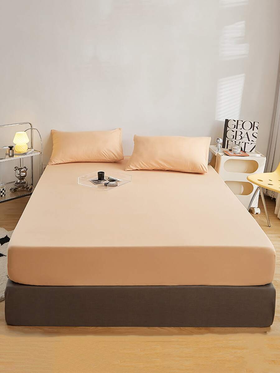 1 tấm chắc chắn được trang bị, vải tối giản được trang bị tấm dưới cùng cho gia đình - Màu be - Xem 1
