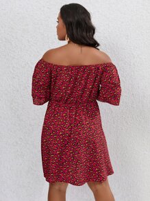 SHEIN LUNE Plus Allover Print Off Shoulder Dress - Multicolor - View 2