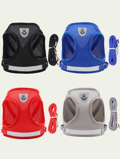 Pet Harness With Leash Set, Breathable Mesh Vest Style Chest And Back Strap With Reflective Stripes For Outdoor Walking And Night-Time Strolls, Suitable For Both Cats And Dogs