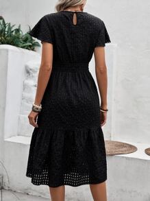 SHEIN Clasi Butterfly Sleeve Ruffle Hem Dress