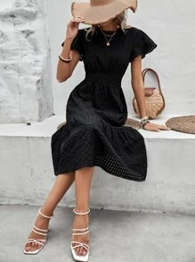 SHEIN Clasi Butterfly Sleeve Ruffle Hem Dress