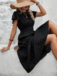 SHEIN Clasi Butterfly Sleeve Ruffle Hem Dress