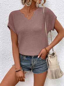 SHEIN LUNE Áo thun nữ màu trơn Giải trí - Bụi hồng - Xem 1