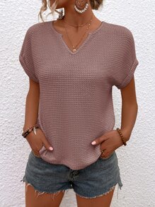 SHEIN LUNE Áo thun nữ màu trơn Giải trí - Bụi hồng - Xem 5