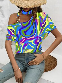 Breezaya Áo sơ mi nữ Bất đối xứng Cắt ra Tất cả trên in Giải trí - Nhiều màu - Xem 1