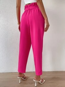 SHEIN Privé Paperbag Waist Belted Cropped Trousers - Hot Pink - View 2