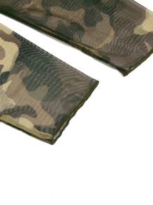 Plus Camo Print Mesh Top Without Bra - Army Green - View 4