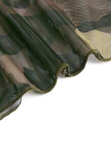 Plus Camo Print Mesh Top Without Bra - Army Green - View 5