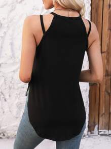 SHEIN LUNE Solid Curved Hem Halter Top