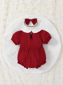 SHEIN 寶寶女孩彼得潘領泡泡袖連身衣