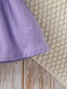 SHEIN 新生兒花卉刺繡荷葉邊前蝴蝶結連衣裙帶配件髮箍 - 紫色 - 查看 3