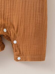 Baby Solid Half Button Romper - Brown - View 4