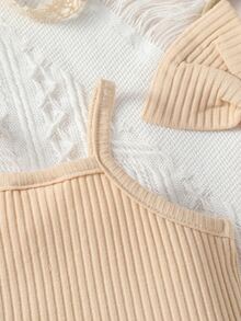 SHEIN Recién nacido Bebé Shorts con top de tirantes tejido de canalé - Albaricoque - Ver 3