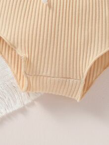 SHEIN Recién nacido Bebé Shorts con top de tirantes tejido de canalé - Albaricoque - Ver 4