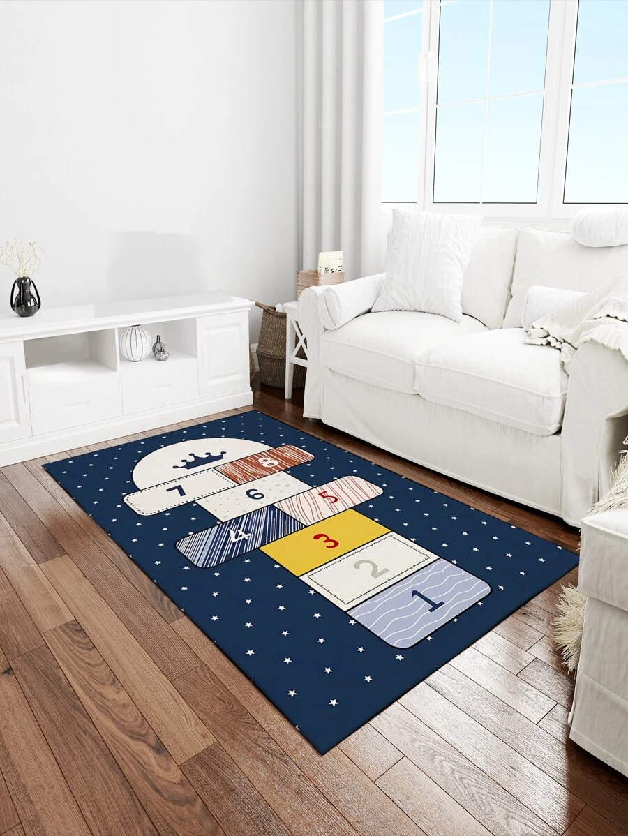 Niños 1 pieza Alfombra del piso número & con patrón de corona con dibujos animados poliéster para - Multicolor - Ver 1