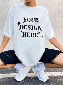 SHEIN Unity Star & Letter Graphic Drop Shoulder Tee - White - View 1