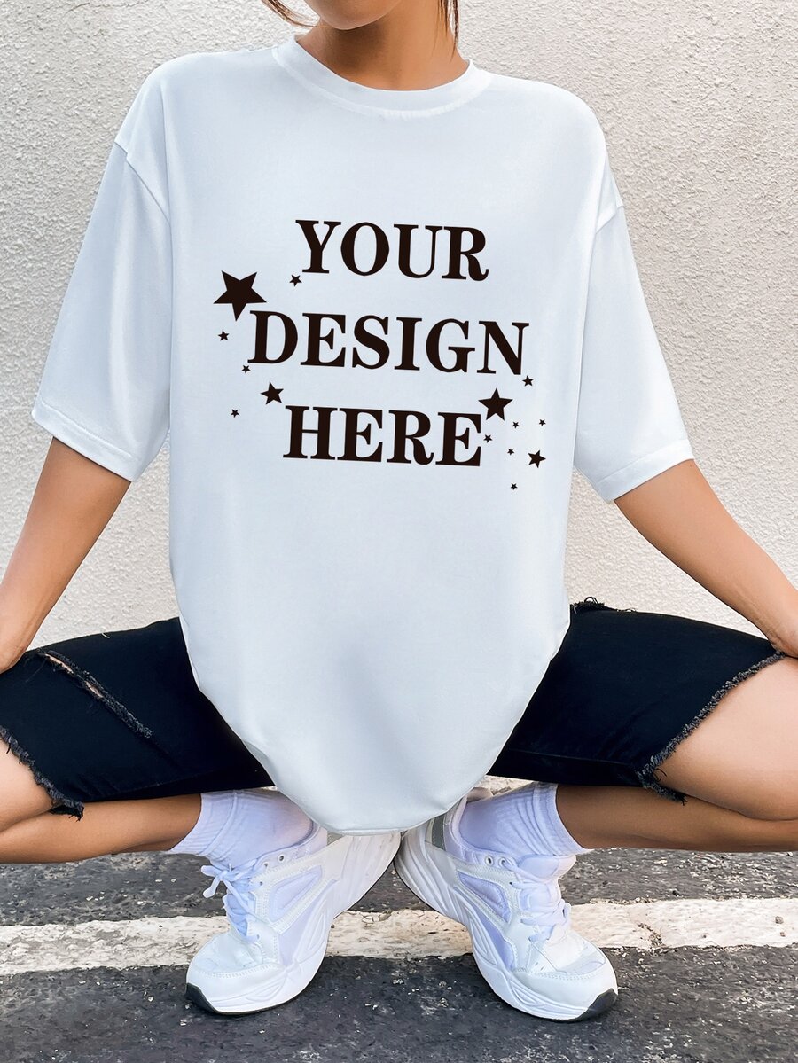 SHEIN Unity Star & Letter Graphic Drop Shoulder Tee - White - View 1