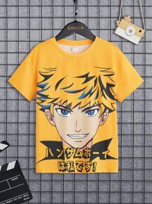 SHEIN Boys Figure & Slogan Graphic Tee - Yellow - View 1