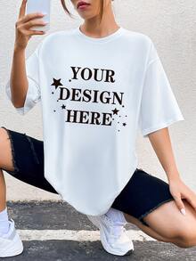 SHEIN Unity Star & Letter Graphic Drop Shoulder Tee - White - View 3