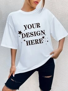 SHEIN Unity Star & Letter Graphic Drop Shoulder Tee - White - View 4