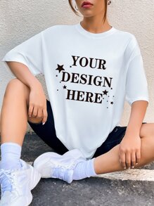 SHEIN Unity Star & Letter Graphic Drop Shoulder Tee - White - View 5