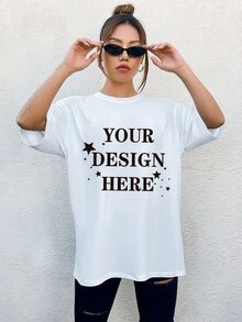 SHEIN Unity Star & Letter Graphic Drop Shoulder Tee - White - View 6