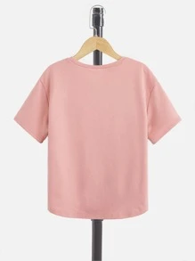 SHEIN Leap Crew 青少年男孩字母拼接細節短袖t恤和束口腰短褲 - 珊瑚粉 - 查看 4