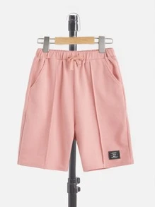 SHEIN Leap Crew 青少年男孩字母拼接細節短袖t恤和束口腰短褲 - 珊瑚粉 - 查看 5