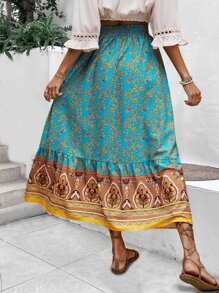 SHEIN VCAY Falda floral bajo con fruncido - Azul - Ver 2