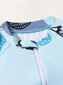 Toddler Boys Cartoon Graphic Zip Front Float One Piece Swimsuit - Baby Blue - View 4