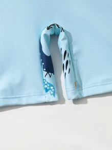 Toddler Boys Cartoon Graphic Zip Front Float One Piece Swimsuit - Baby Blue - View 5