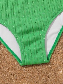 Tween Girl Two Tone Ring Linked Bikini Set Summer Beach - Multicolor - View 5