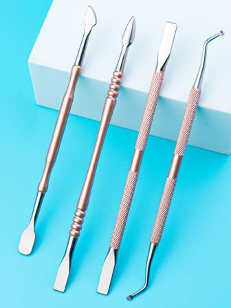 4入組玫瑰金色美甲套裝迅速毫不費力不銹鋼適合男士和女士指甲清潔