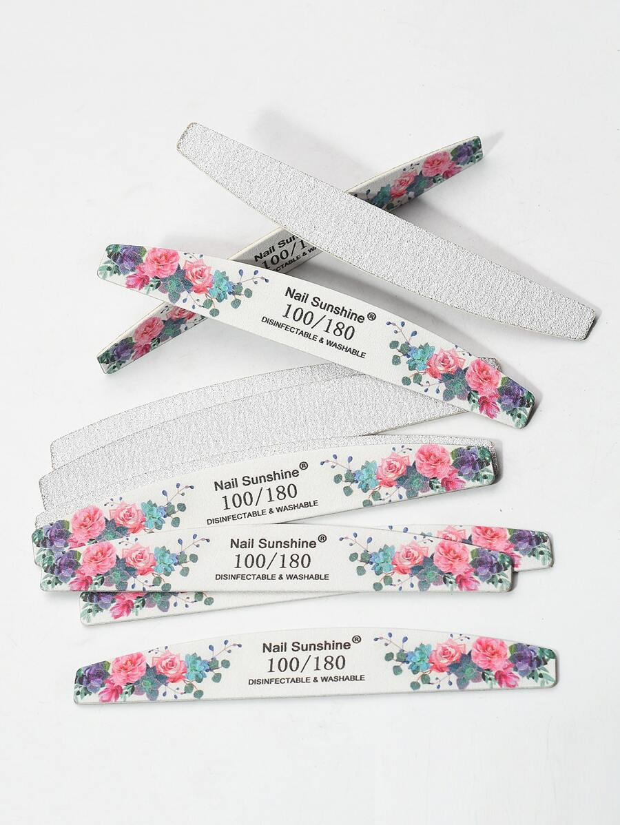 NailSunshine 10支装花纹指甲锉，100/180目双面砂纸，可水洗，可重复使用，适用于天然指甲和亚克力指甲的美甲工具，家用和美甲沙龙均可使用。美甲用品，美甲工具，美甲艺术工具，返校季，美甲，美甲工具，适用于贴片指甲。 - 彩色 - 查看 1