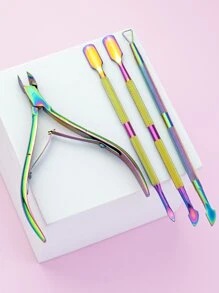 4件套彩色美甲工具套装，快速轻松修剪指甲，不锈钢材质，男女通用，包含指甲清洁器、美甲用品、美甲工具、美甲艺术工具、返校季用品、美甲工具、美甲贴片工具、修甲工具等。 - 彩色 - 查看 2