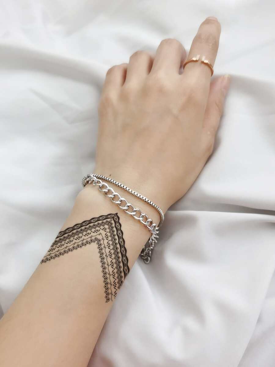 1sheet Flower Pattern Tattoo Sticker - Black - View 1