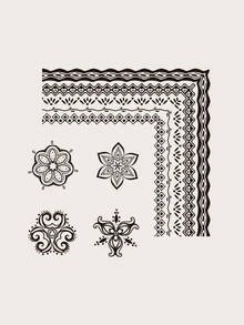1sheet Flower Pattern Tattoo Sticker - Black - View 4