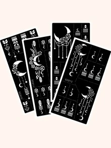 Tattoo Stencil Kit,4 Sheets Moon & Star Pattern Hollow Out Tattoo Stencils for Women and Girls,Reusable Henna Stencils For Hand,Diy Tattooing Template,Tattoo Stickers for Face Paint Body Art - Black - View 4