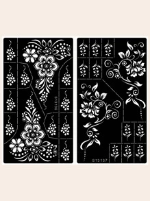 圖案手紋身空心模板 2 件 - 黑色 - 查看 1