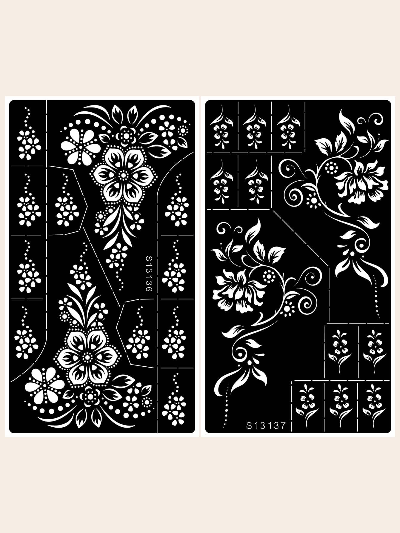 圖案手紋身空心模板 2 件 - 黑色 - 查看 1