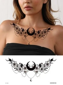 Tattoo Sticker,1 Sheet Flower Pattern Chest Temporary Tattoos For Women,Tattoo Stickers Adults,Realistic Tattoo Flower,For Women and Girls - Multicolor - View 1