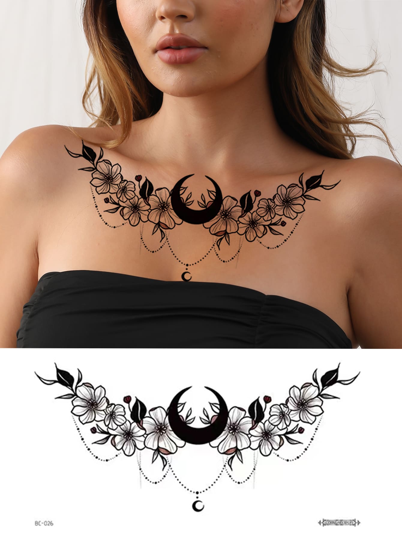 Tattoo Sticker,1 Sheet Flower Pattern Chest Temporary Tattoos For Women,Tattoo Stickers Adults,Realistic Tattoo Flower,For Women and Girls - Multicolor - View 1