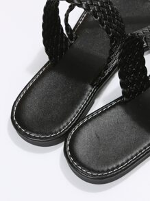 Women Braided Detail Thong Sandals, Vacation Summer Flat Sandals