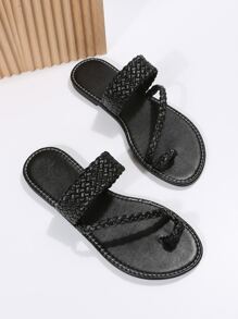 Women Braided Detail Thong Sandals, Vacation Summer Flat Sandals