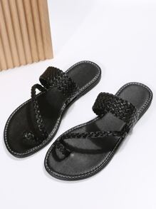 Women Braided Detail Thong Sandals, Vacation Summer Flat Sandals