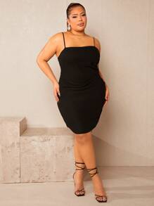 SHEIN SXY Vestido ajustado de tirantes unicolor - Negro - Ver 4