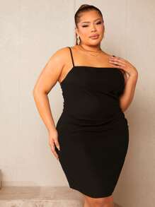 SHEIN SXY Vestido ajustado de tirantes unicolor - Negro - Ver 3