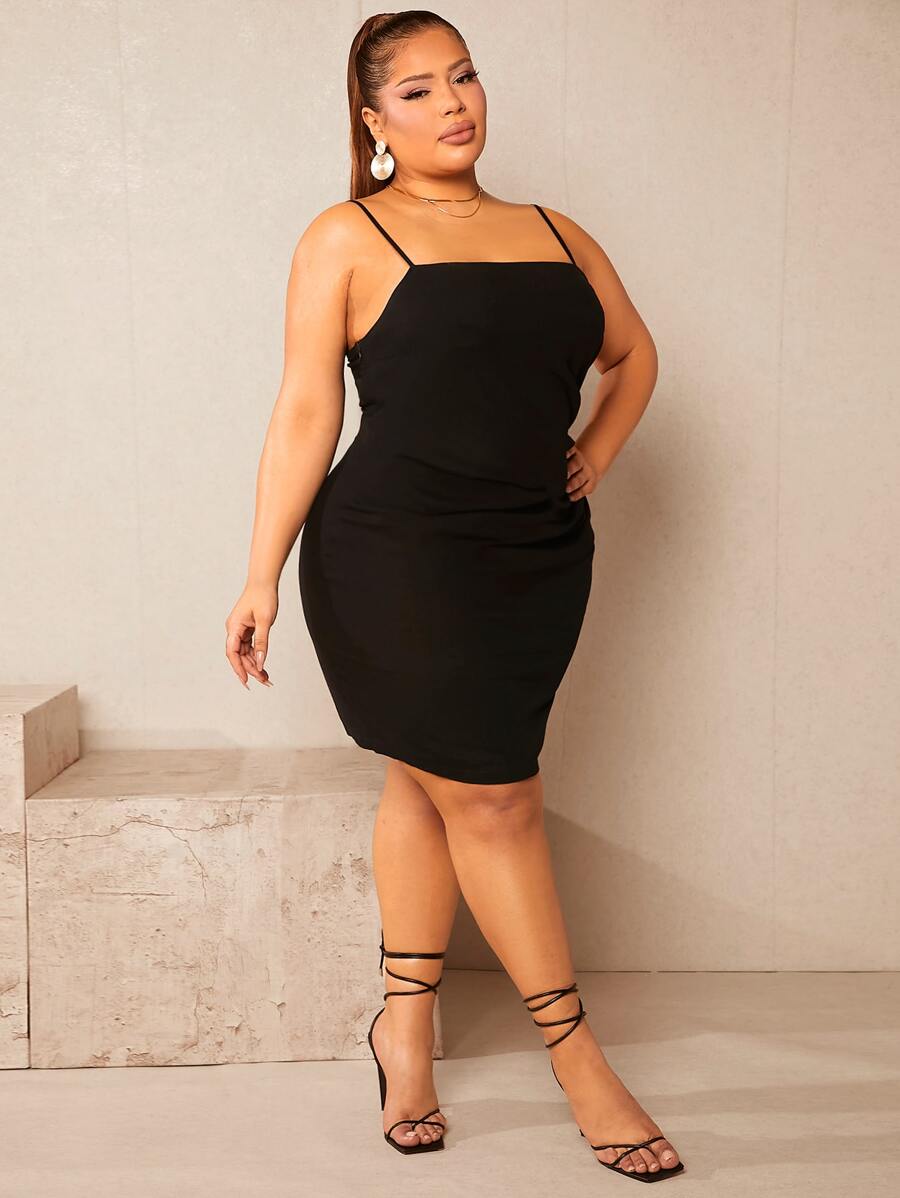 SHEIN SXY Vestido ajustado de tirantes unicolor - Negro - Ver 1